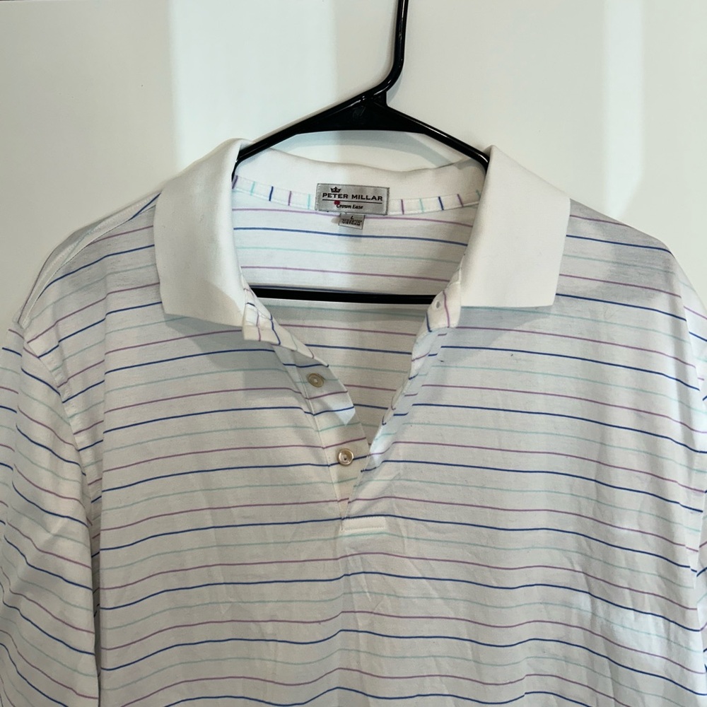 Peter Millar White and Blue Polo Shirt